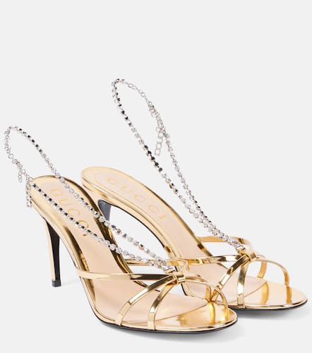 Embellished metallic leather sandals - Gucci - Modalova