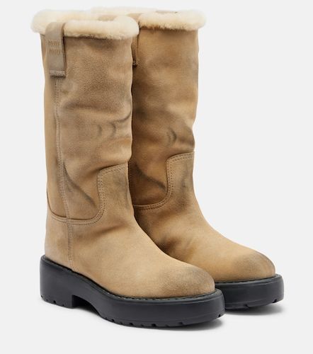 Shearling-lined suede knee-high boots - Miu Miu - Modalova