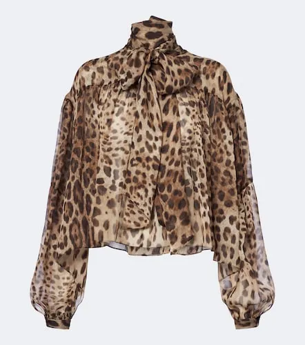Leopard-print tie-neck silk blouse - Dolce&Gabbana - Modalova