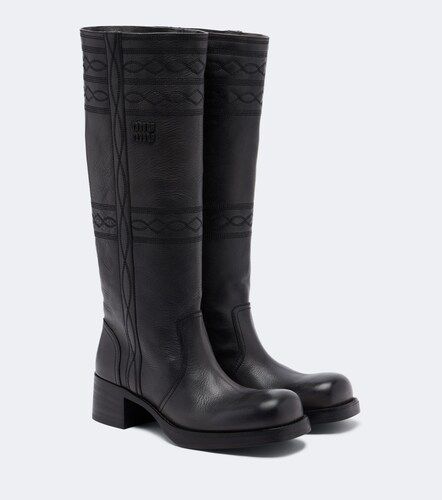 Bestickte kniehohe Stiefel aus Leder - Miu Miu - Modalova
