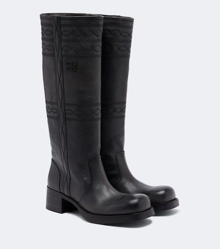 Botas altas de piel bordadas - Miu Miu - Modalova