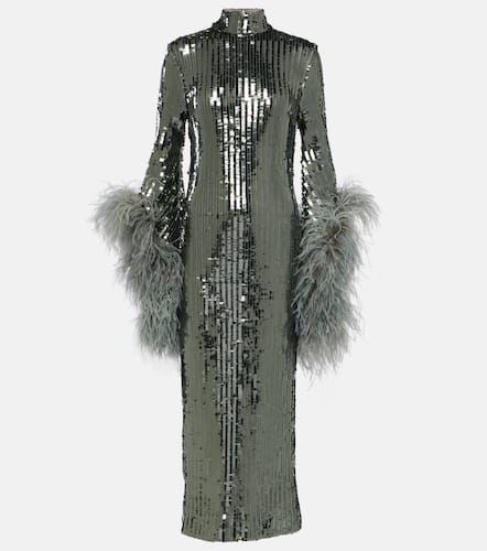 Del Rio feather-trimmed sequined midi dress - Taller Marmo - Modalova