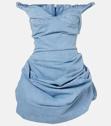 Gathered off-shoulder denim minidress - Magda Butrym - Modalova