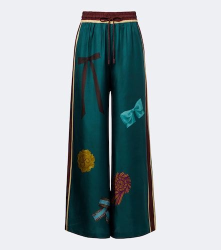 Rosette printed silk twill palazzo pants - Alemais - Modalova