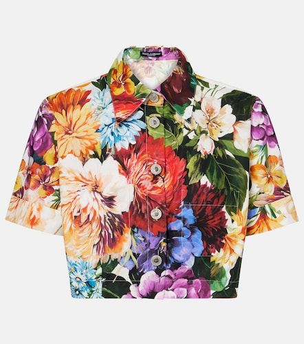 Camicia cropped in cotone con stampa floreale - Dolce&Gabbana - Modalova