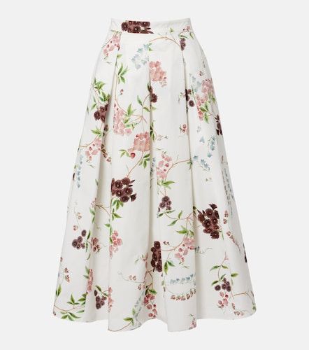 Falda midi de popelín de algodón floral - Erdem - Modalova