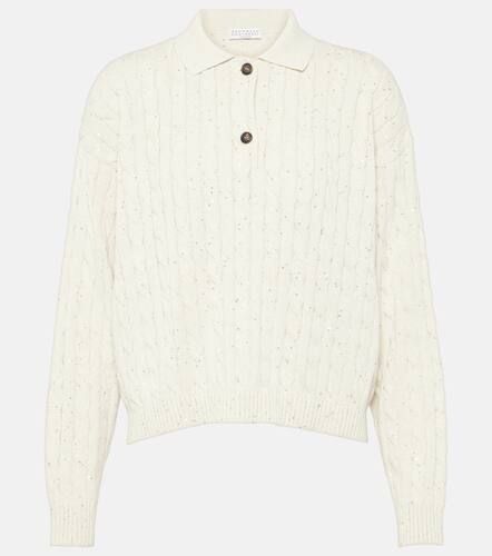 Cable-knit cotton-blend polo sweater - Brunello Cucinelli - Modalova