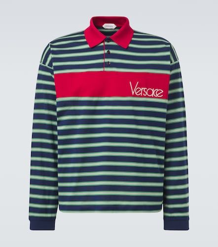 Polo de jersey de algodón a rayas - Versace - Modalova