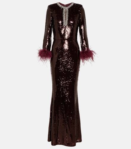 Feather-trimmed sequined maxi dress - Self-Portrait - Modalova