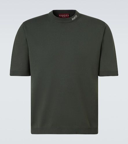 T-shirt in seta e cotone con logo - Gucci - Modalova