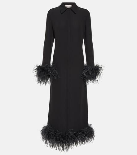 Feather-trimmed silk midi dress - Valentino - Modalova