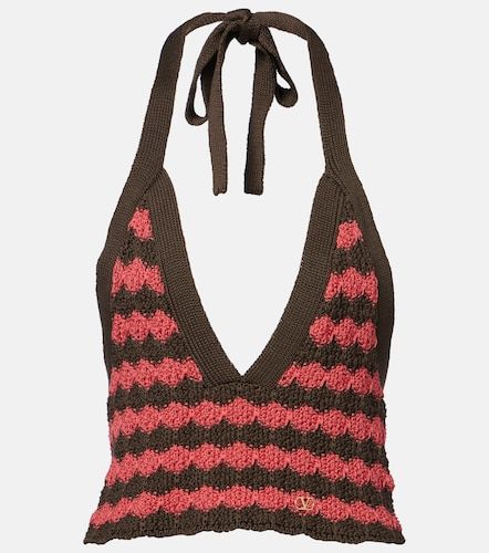 Crop top de punto de algodón a rayas - Valentino - Modalova