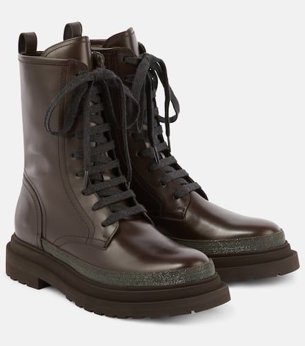 Monili leather combat boots - Brunello Cucinelli - Modalova