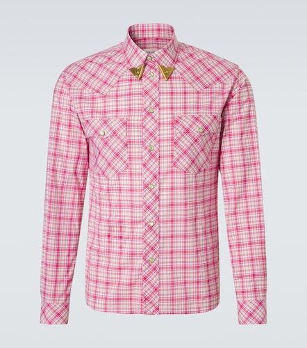Camicia in popeline di cotone a quadri - Versace - Modalova
