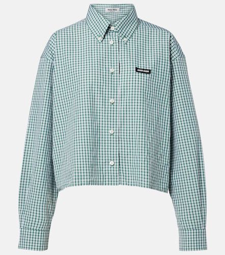 Camicia cropped in cotone a quadri - Miu Miu - Modalova