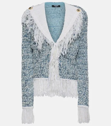 Giacca di jeans e tweed con frange - Balmain - Modalova