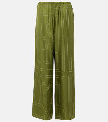 Monogram silk twill wide-leg pants - Toteme - Modalova