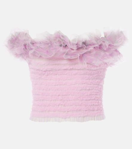 Shirred off-shoulder tulle top - Susan Fang - Modalova