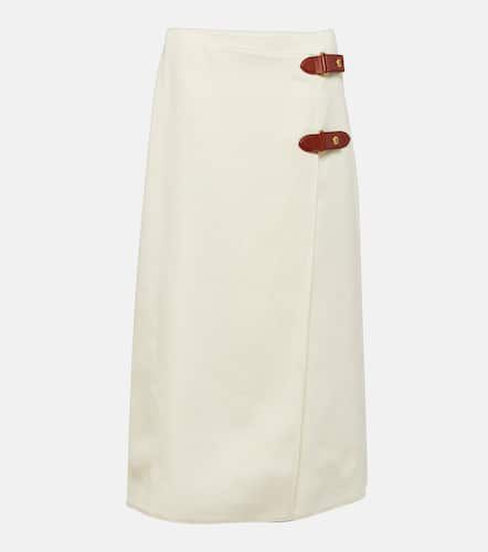 Leather-trimmed linen-blend midi skirt - Loro Piana - Modalova