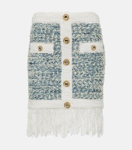 Minifalda de denim y tweed con flecos - Balmain - Modalova