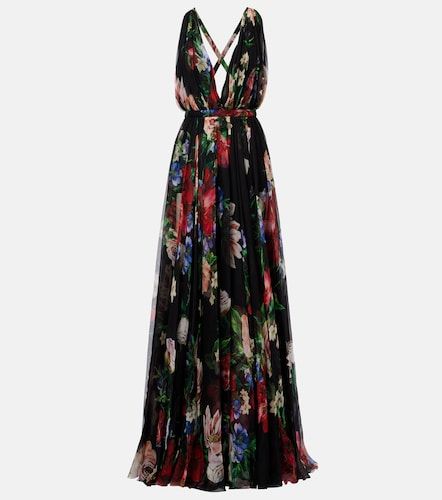 Abito lungo in chiffon di seta con stampa - Dolce&Gabbana - Modalova