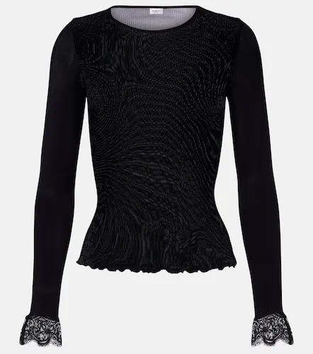 Lace-trimmed ribbed-knit silk top - Saint Laurent - Modalova