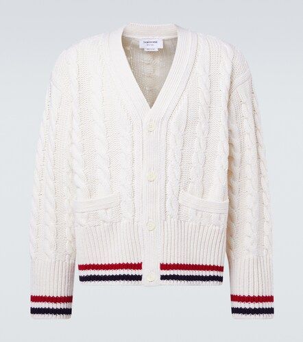 RWB Stripe cable-knit virgin wool cardigan - Thom Browne - Modalova
