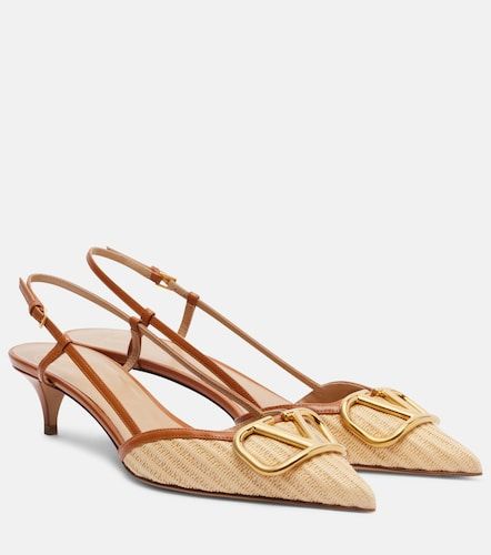 VLogo leather-trimmed raffia slingback pumps - Valentino Garavani - Modalova