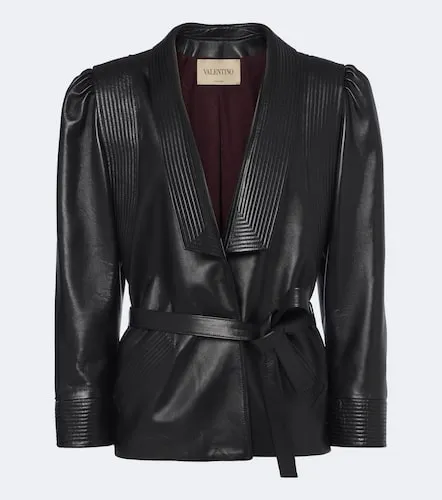 Chaqueta de piel con cinturón - Valentino Garavani - Modalova