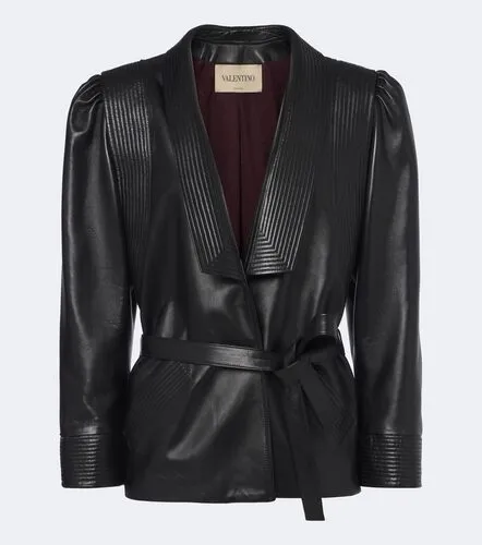 Giacca in pelle con cintura - Valentino Garavani - Modalova
