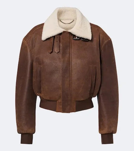 Shearling-trimmed leather blouson jacket - Gucci - Modalova