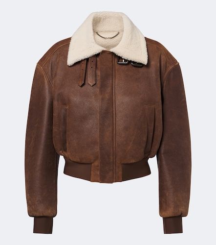 Giacca blouson in pelle con shearling - Gucci - Modalova