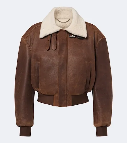 Shearling-trimmed leather blouson jacket - Gucci - Modalova