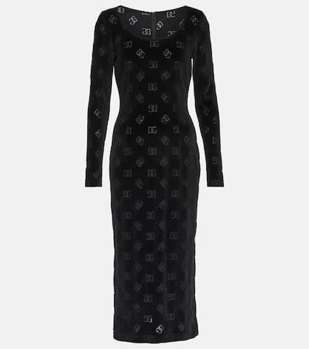 Logo velvet midi dress - Dolce&Gabbana - Modalova