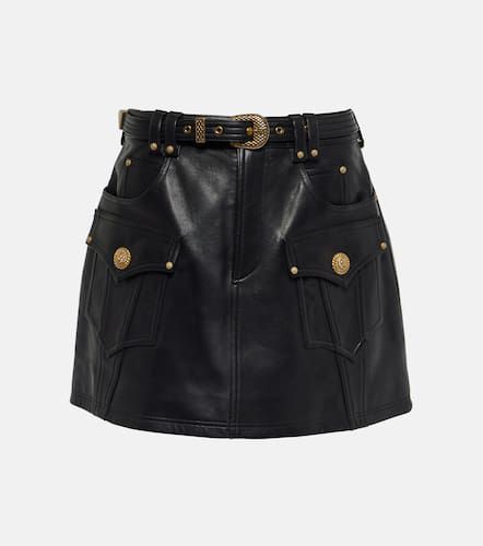Belted A-line leather miniskirt - Balmain - Modalova