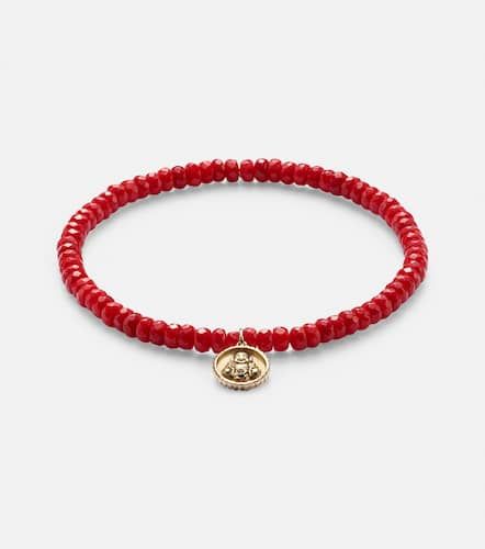Kt gold beaded bracelet with coral and diamond - Sydney Evan - Modalova