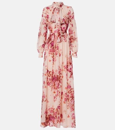 Floral neck-tie silk voile gown - Erdem - Modalova