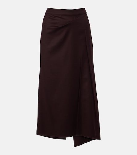 Falda midi de lana virgen drapeada - Victoria Beckham - Modalova