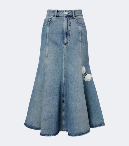 Falda midi de denim con aplique floral - Erdem - Modalova