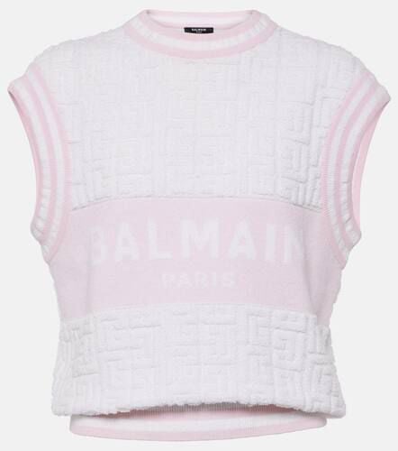 Monogram wool and cotton-blend knitted top - Balmain - Modalova