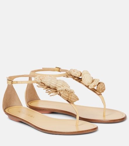 Marea raffia-trimmed leather thong sandals - Aquazzura - Modalova
