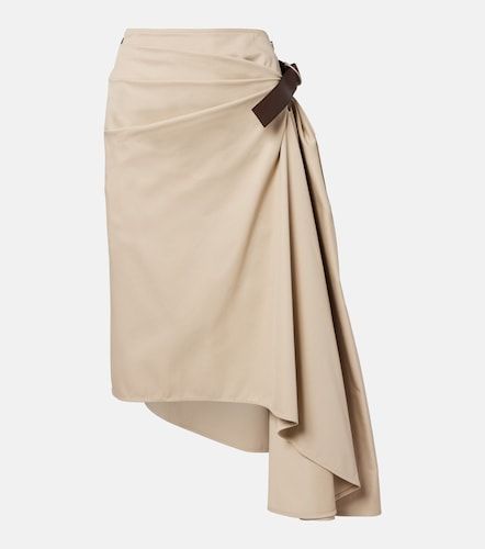Falda midi de algodón y seda con piel - Loewe - Modalova