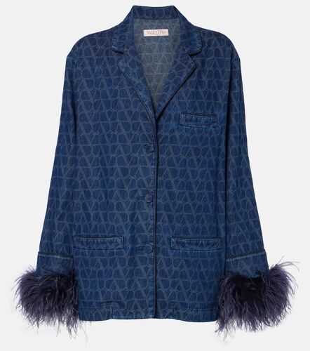 Feather-trimmed denim shirt - Valentino - Modalova
