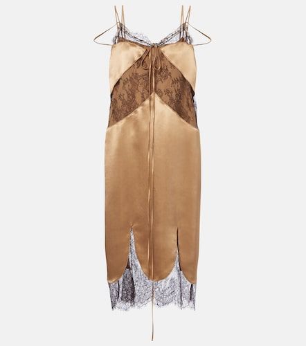 Vestido midi de satén con encaje - Ferragamo - Modalova