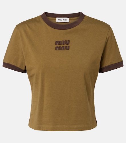 Camiseta de jersey de algodón con logo - Miu Miu - Modalova