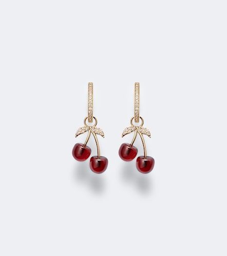 Orecchini a cerchio Cherry in oro 14kt con granati e diamanti - Sydney Evan - Modalova