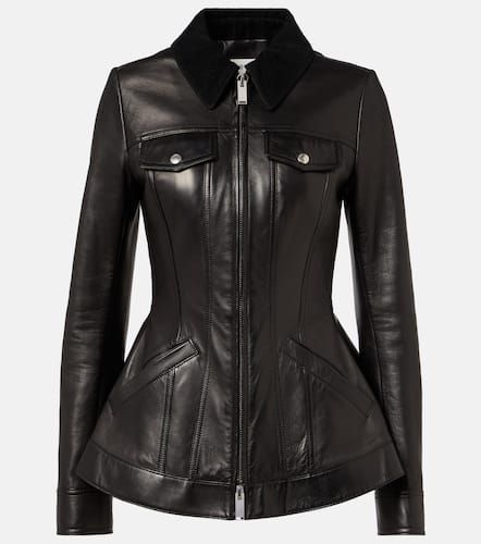 Corduroy-trimmed peplum leather jacket - Alexander McQueen - Modalova