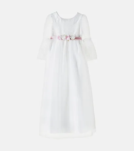 Vestido de encaje y tul con lazo - Monnalisa - Modalova