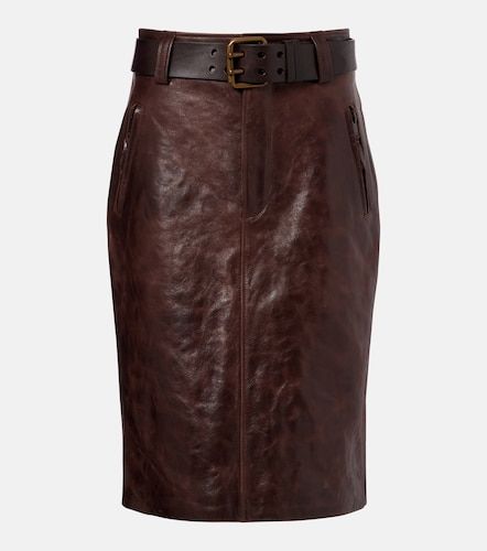 Belted leather pencil skirt - Saint Laurent - Modalova