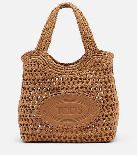 Logo leather-trimmed raffia top-handle bag - Tod's - Modalova